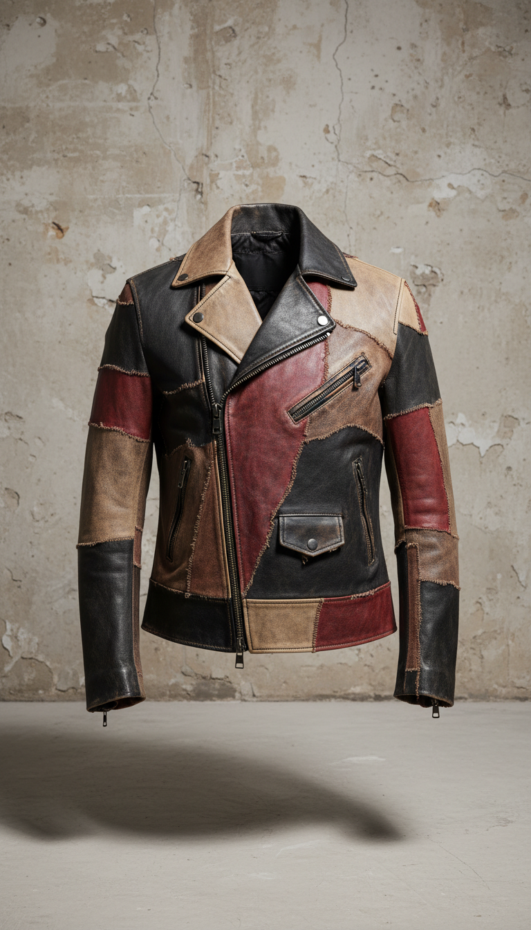 Patchwork Leather Biker Jacket